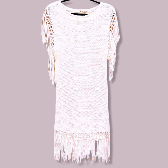 For Love And Lemons Dresses & Skirts - For Love & Lemons Knitz Sweater Dress Fringe Crochet Midi